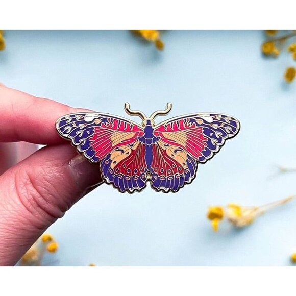 Red Lacewing Butterfly Enamel Pin - Gold Plated Nature Jewelry & Brooch - Picture 3 of 10